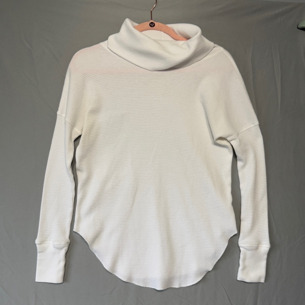 Babaton Aritzia Womens Waffle Knit Cowl Neck Sweater XS Off White Thermal Layers